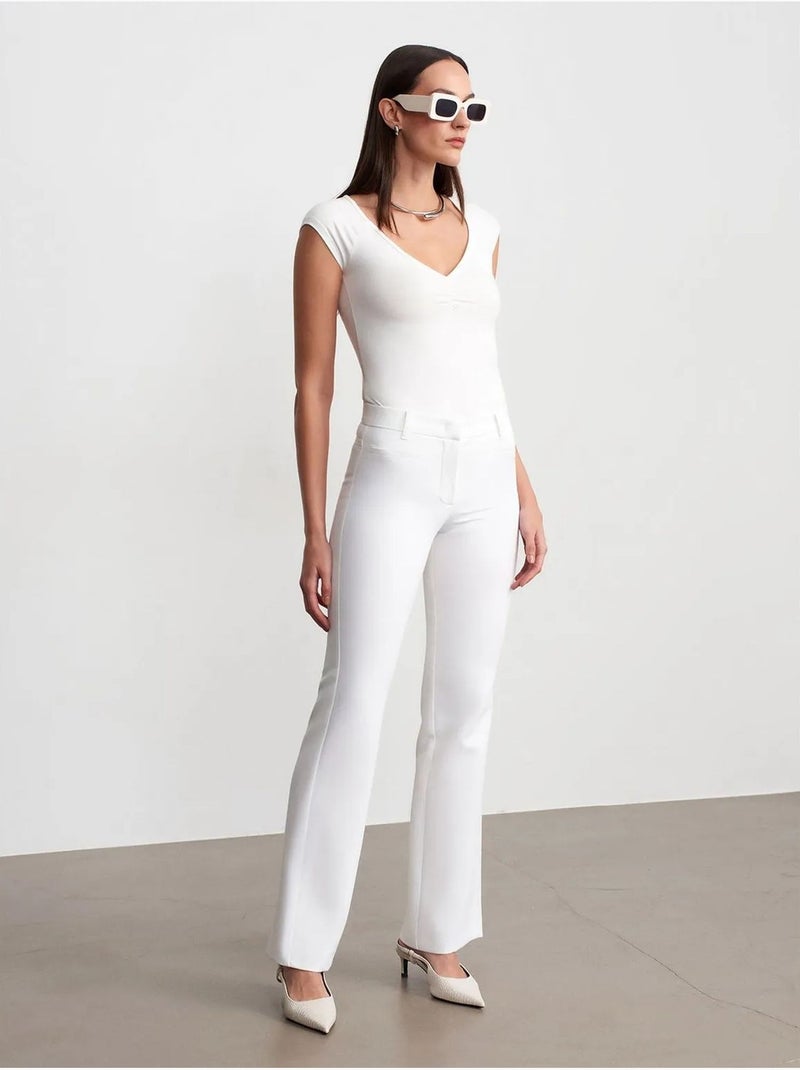 DILVIN Pantalon Évasé Taille Haute Avec Poches Blanc - Kiabi