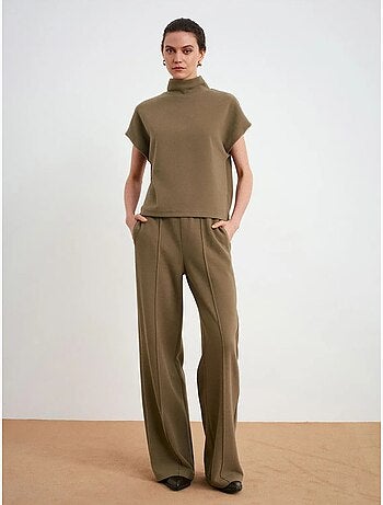 DILVIN Pantalon Femme À Jambes Larges Et Taille Élastique