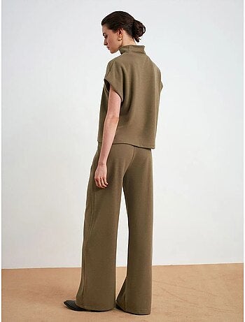 DILVIN Pantalon Femme À Jambes Larges Et Taille Élastique
