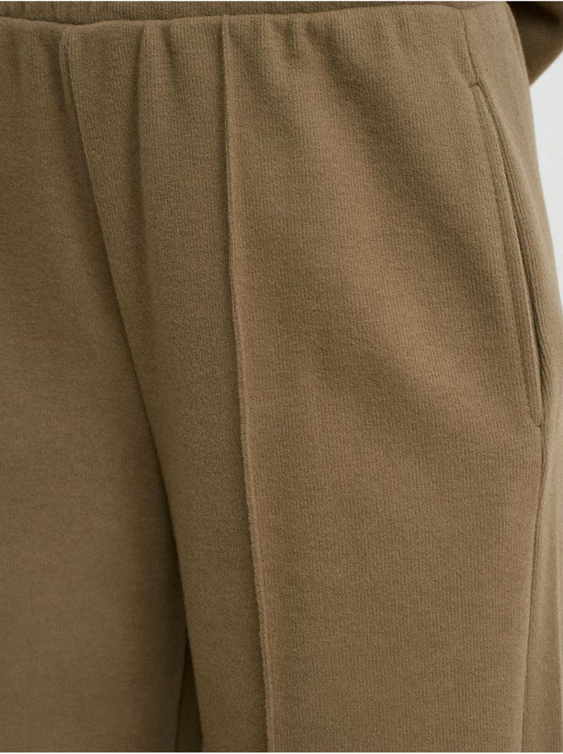 DILVIN Pantalon Femme À Jambes Larges Et Taille Élastique Kaki - Kiabi