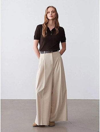 DILVIN Pantalon Femme À Taille Haute Et Jambe Large En Crêpe
