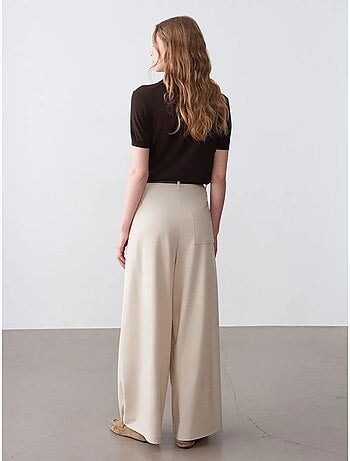 DILVIN Pantalon Femme À Taille Haute Et Jambe Large En Crêpe