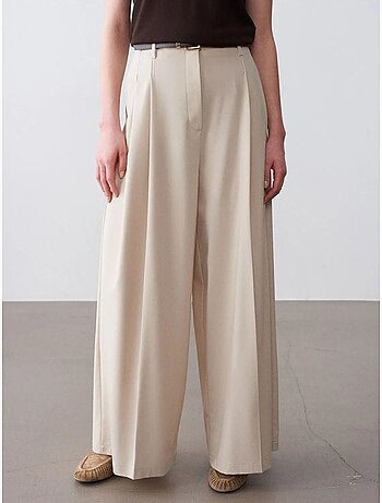DILVIN Pantalon Femme À Taille Haute Et Jambe Large En Crêpe