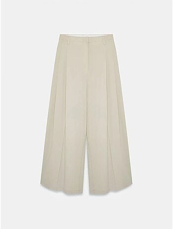 DILVIN Pantalon Femme À Taille Haute Et Jambe Large En Crêpe