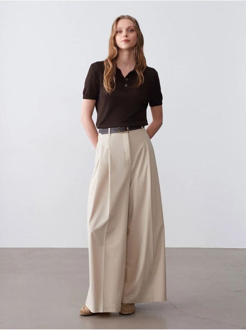 DILVIN Pantalon Femme À Taille Haute Et Jambe Large En Crêpe - Kiabi DILVIN Pantalon Femme À Taille Haute Et Jambe Large En Crêpe - Kiabi