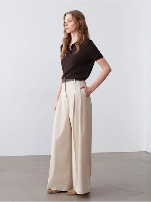 DILVIN Pantalon Femme À Taille Haute Et Jambe Large En Crêpe - Kiabi DILVIN Pantalon Femme À Taille Haute Et Jambe Large En Crêpe - Kiabi