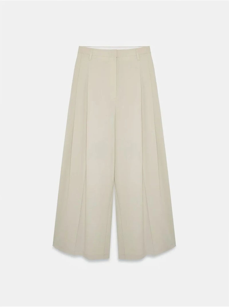 DILVIN Pantalon Femme À Taille Haute Et Jambe Large En Crêpe Beige - Kiabi