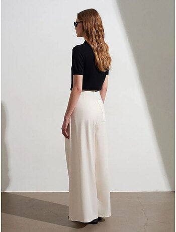 DILVIN Pantalon Femme À Taille Haute Et Jambe Large En Crêpe