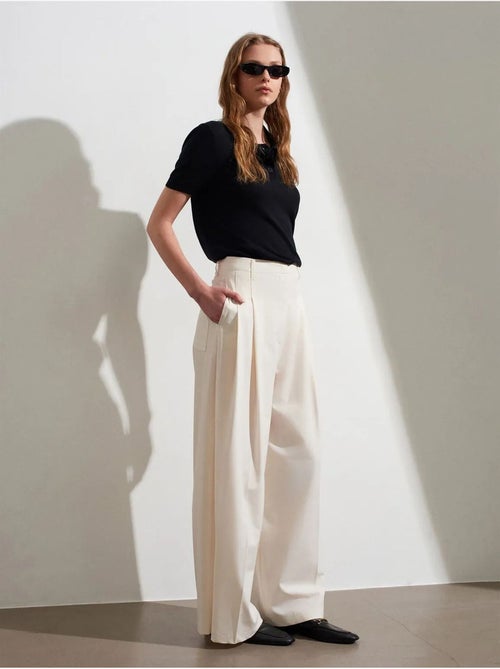 DILVIN Pantalon Femme À Taille Haute Et Jambe Large En Crêpe - Kiabi DILVIN Pantalon Femme À Taille Haute Et Jambe Large En Crêpe - Kiabi