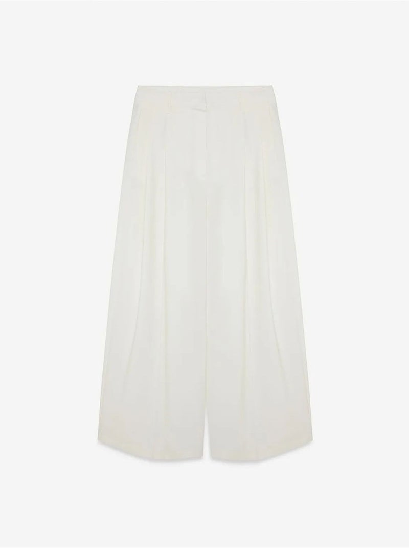 DILVIN Pantalon Femme À Taille Haute Et Jambe Large En Crêpe Crème - Kiabi