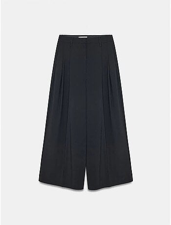 DILVIN Pantalon Femme À Taille Haute Et Jambe Large En Crêpe