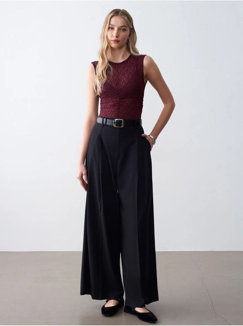 DILVIN Pantalon Femme À Taille Haute Et Jambe Large En Crêpe - Kiabi DILVIN Pantalon Femme À Taille Haute Et Jambe Large En Crêpe - Kiabi