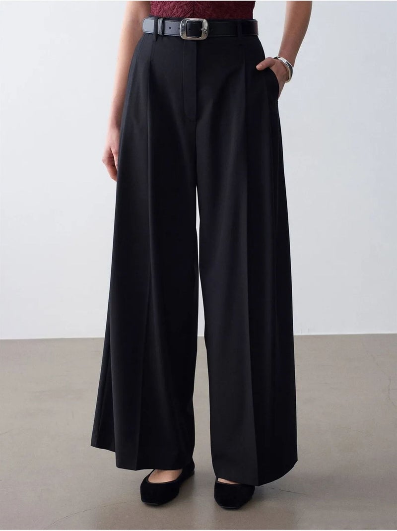 DILVIN Pantalon Femme À Taille Haute Et Jambe Large En Crêpe Noir - Kiabi