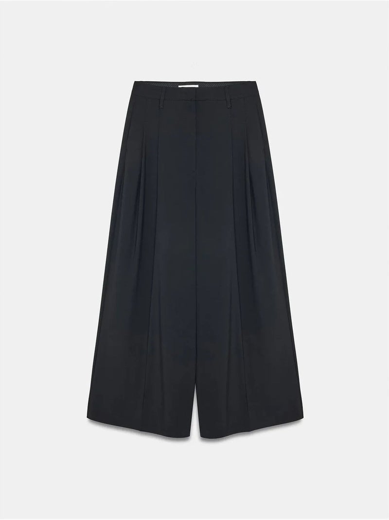 DILVIN Pantalon Femme À Taille Haute Et Jambe Large En Crêpe Noir - Kiabi