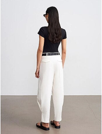 DILVIN Pantalon Femme À Taille Haute Et Jambe Large En Popeline