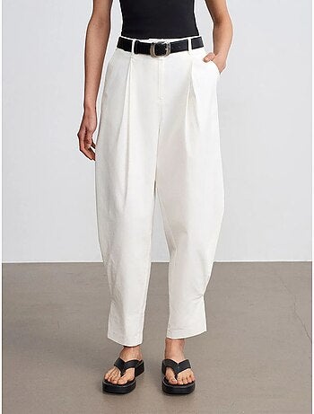 DILVIN Pantalon Femme À Taille Haute Et Jambe Large En Popeline