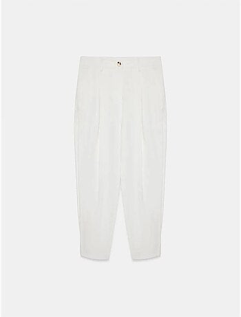 DILVIN Pantalon Femme À Taille Haute Et Jambe Large En Popeline