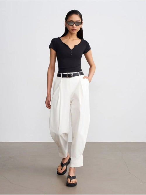 DILVIN Pantalon Femme À Taille Haute Et Jambe Large En Popeline - Kiabi