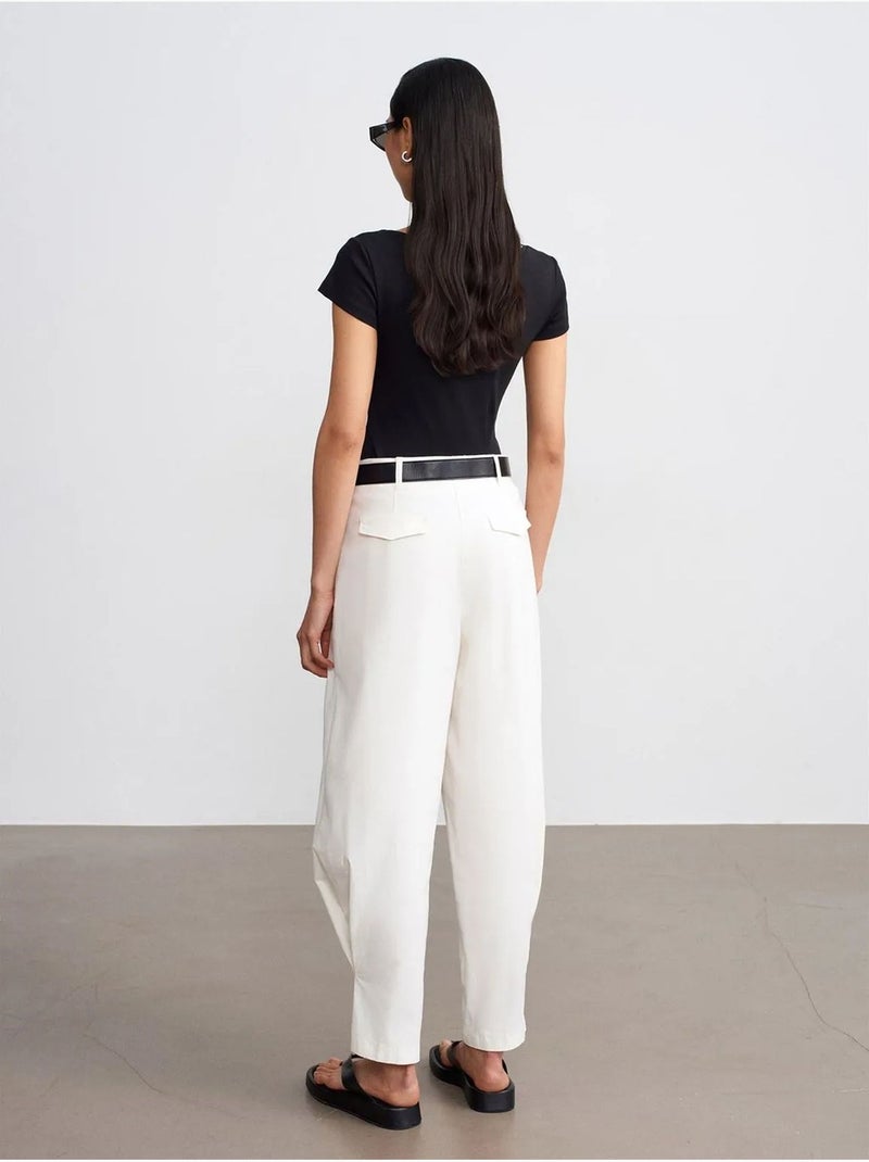 DILVIN Pantalon Femme À Taille Haute Et Jambe Large En Popeline Blanc cassé - Kiabi