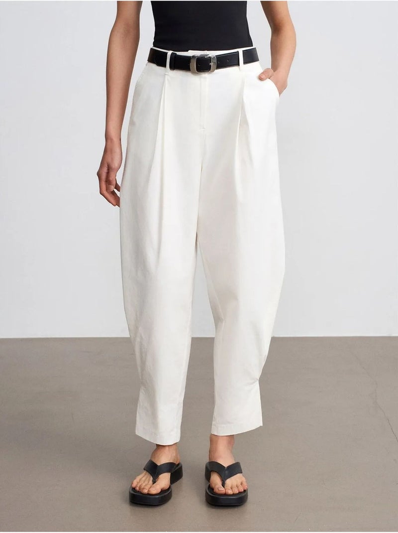 DILVIN Pantalon Femme À Taille Haute Et Jambe Large En Popeline Blanc cassé - Kiabi