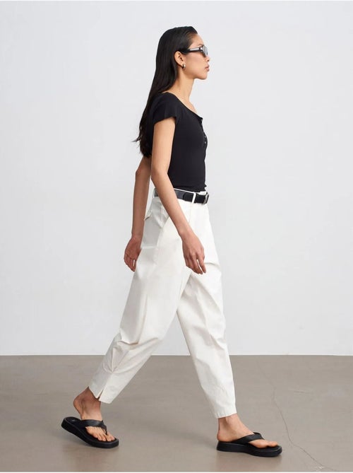 DILVIN Pantalon Femme À Taille Haute Et Jambe Large En Popeline - Kiabi