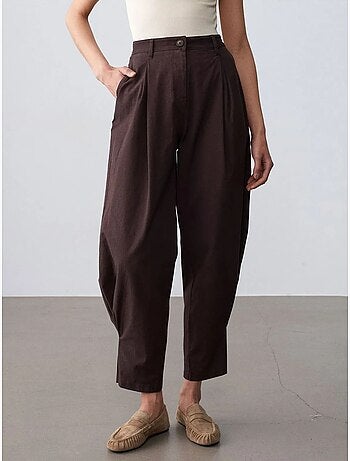 DILVIN Pantalon Femme À Taille Haute Et Jambe Large En Popeline