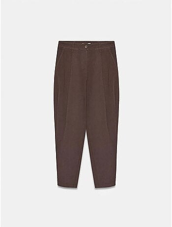 DILVIN Pantalon Femme À Taille Haute Et Jambe Large En Popeline