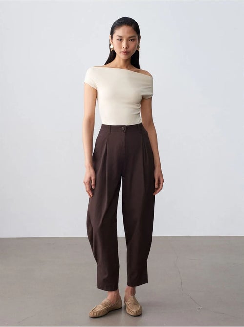 DILVIN Pantalon Femme À Taille Haute Et Jambe Large En Popeline - Kiabi DILVIN Pantalon Femme À Taille Haute Et Jambe Large En Popeline - Kiabi