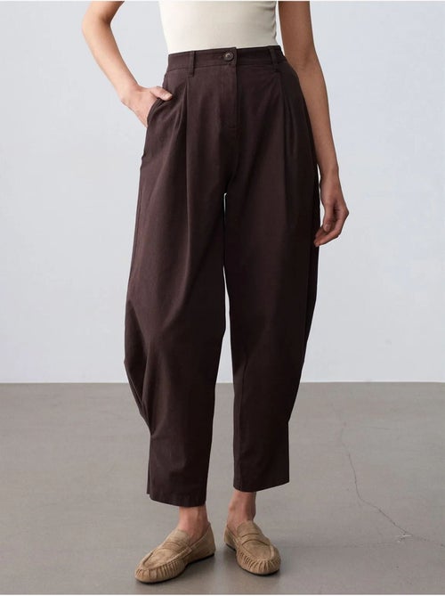 DILVIN Pantalon Femme À Taille Haute Et Jambe Large En Popeline - Kiabi DILVIN Pantalon Femme À Taille Haute Et Jambe Large En Popeline - Kiabi