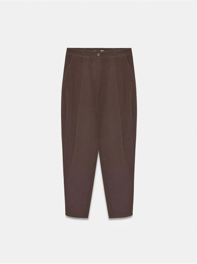 DILVIN Pantalon Femme À Taille Haute Et Jambe Large En Popeline Marron chocolat - Kiabi