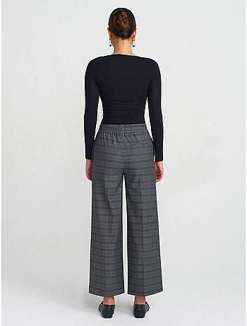 DILVIN Pantalon Femme Ample À Carreaux, Longueur Cheville