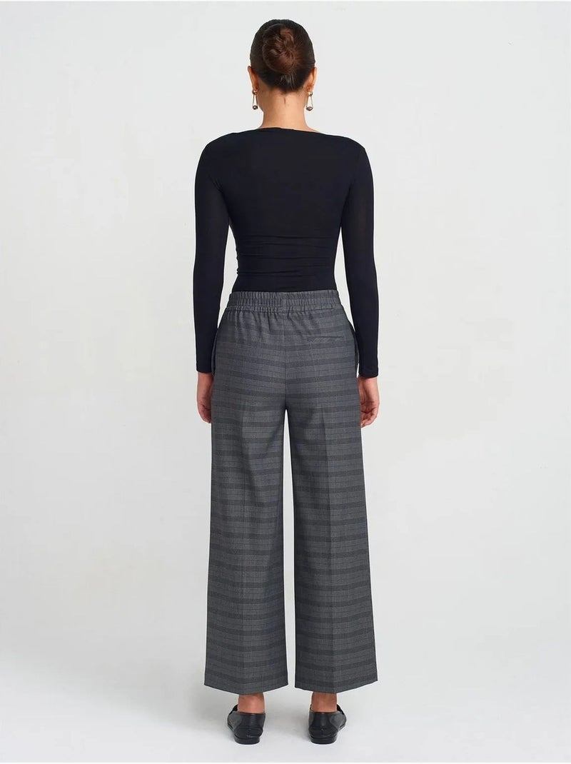 DILVIN Pantalon Femme Ample À Carreaux, Longueur Cheville gris anthracite - Kiabi
