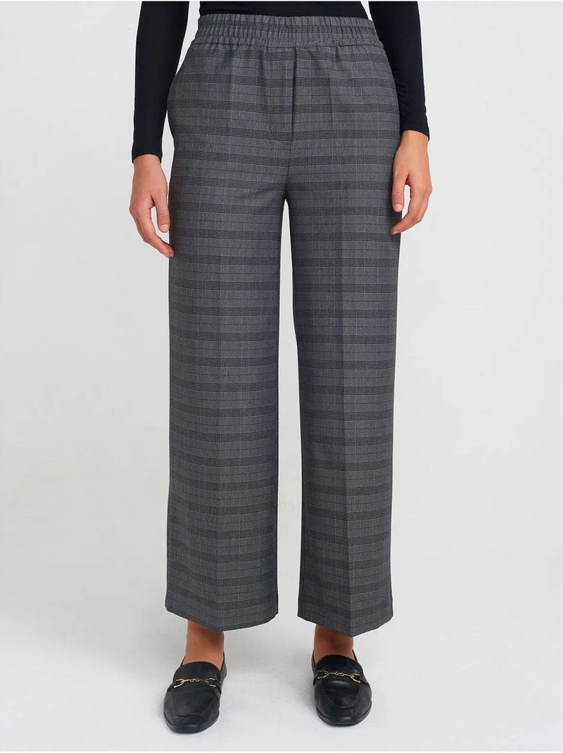 DILVIN Pantalon Femme Ample À Carreaux, Longueur Cheville gris anthracite - Kiabi