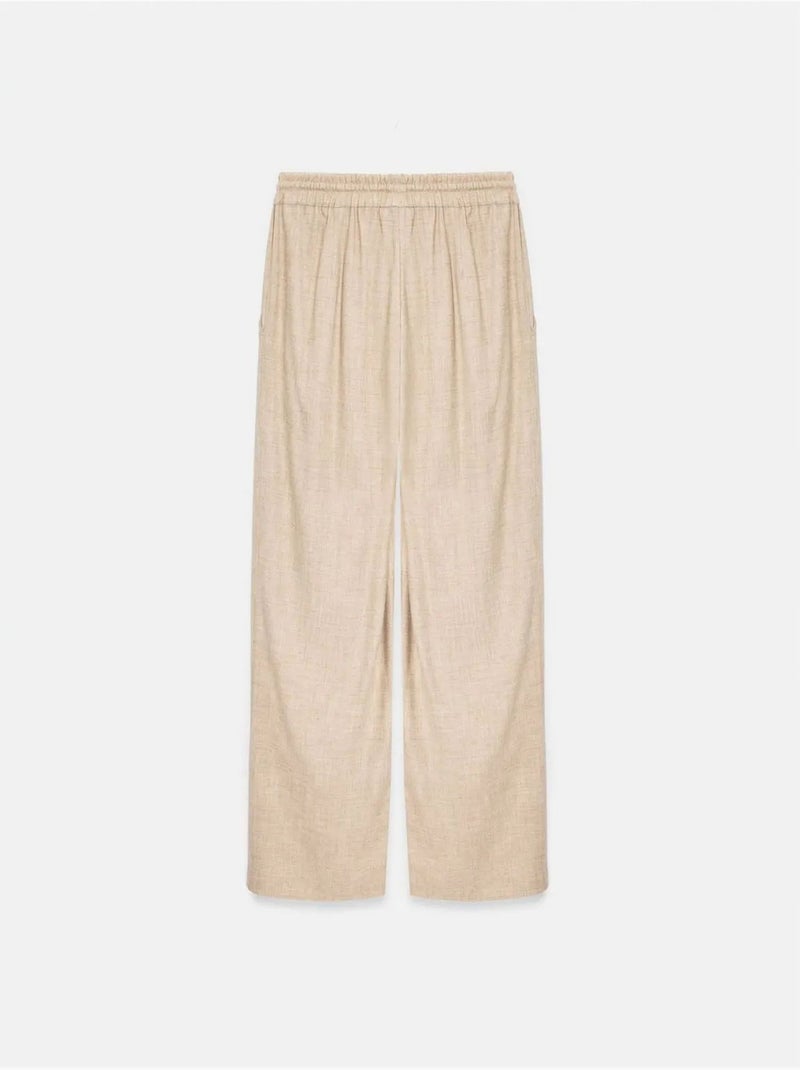 DILVIN Pantalon Femme Ample En Tissu Tissé À Taille À Cordon Beige - Kiabi