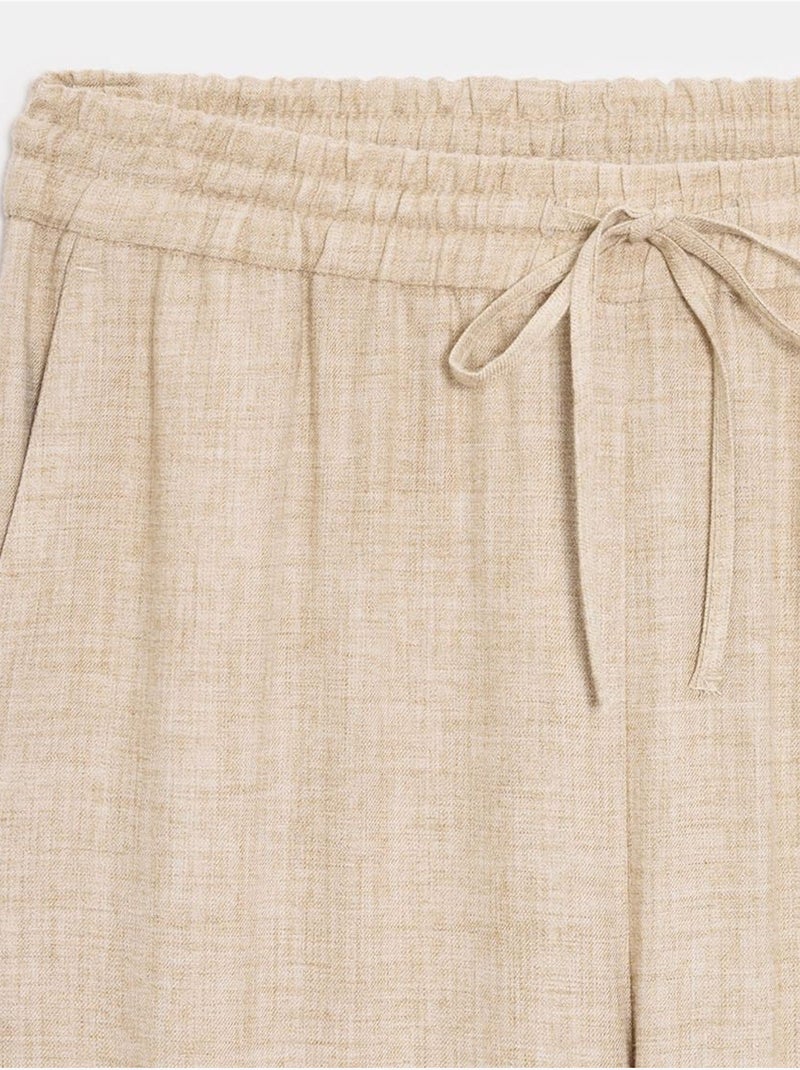 DILVIN Pantalon Femme Ample En Tissu Tissé À Taille À Cordon Beige - Kiabi
