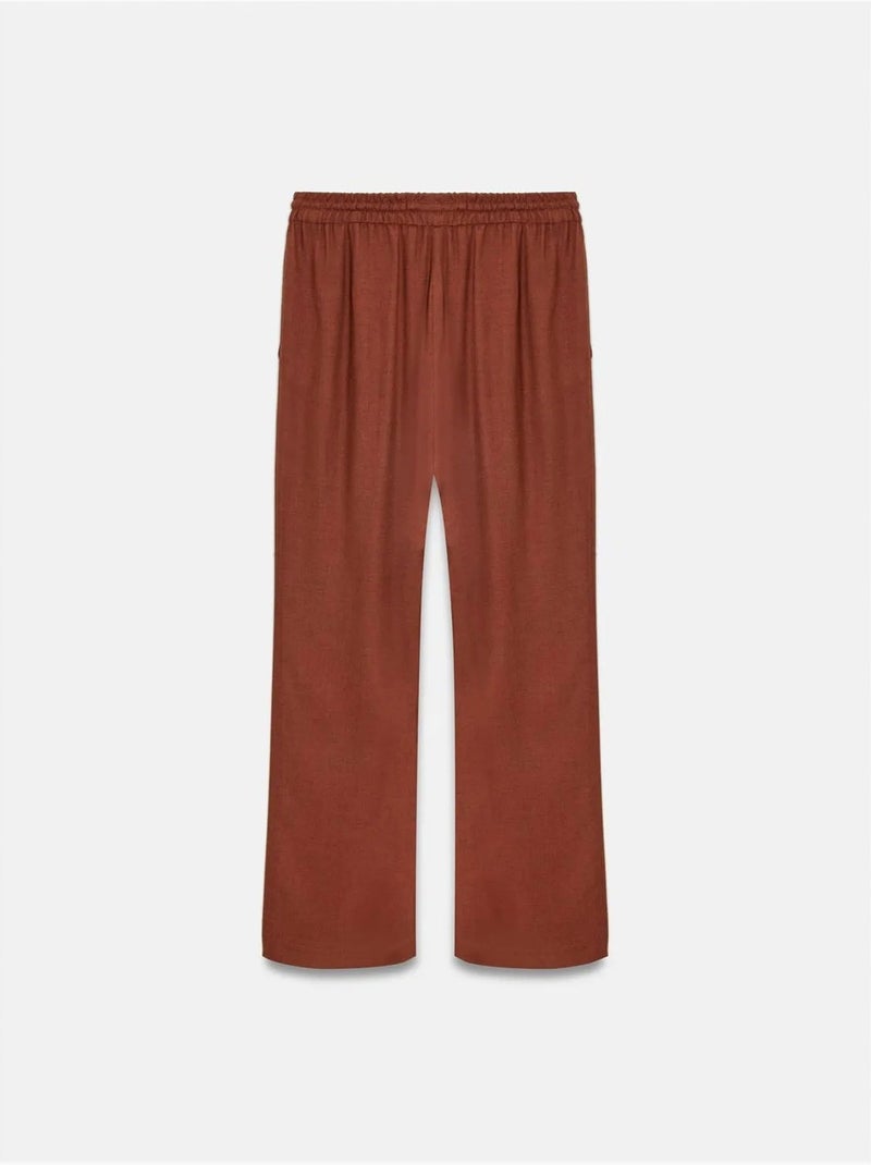 DILVIN Pantalon Femme Ample En Tissu Tissé À Taille À Cordon Terracotta - Kiabi