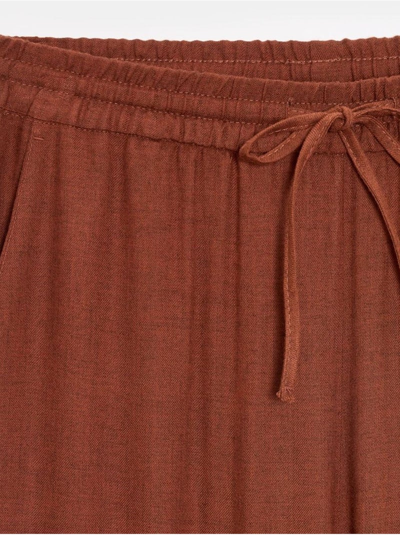 DILVIN Pantalon Femme Ample En Tissu Tissé À Taille À Cordon Terracotta - Kiabi
