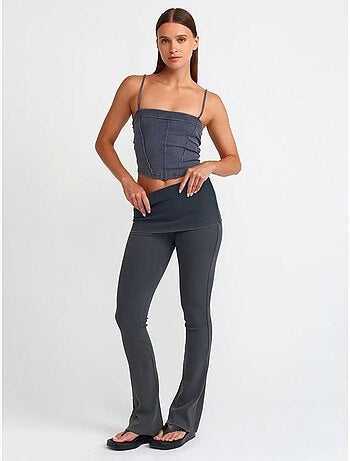 DILVIN Pantalon Femme En Jersey À Taille Haute Et Coupe Évasée