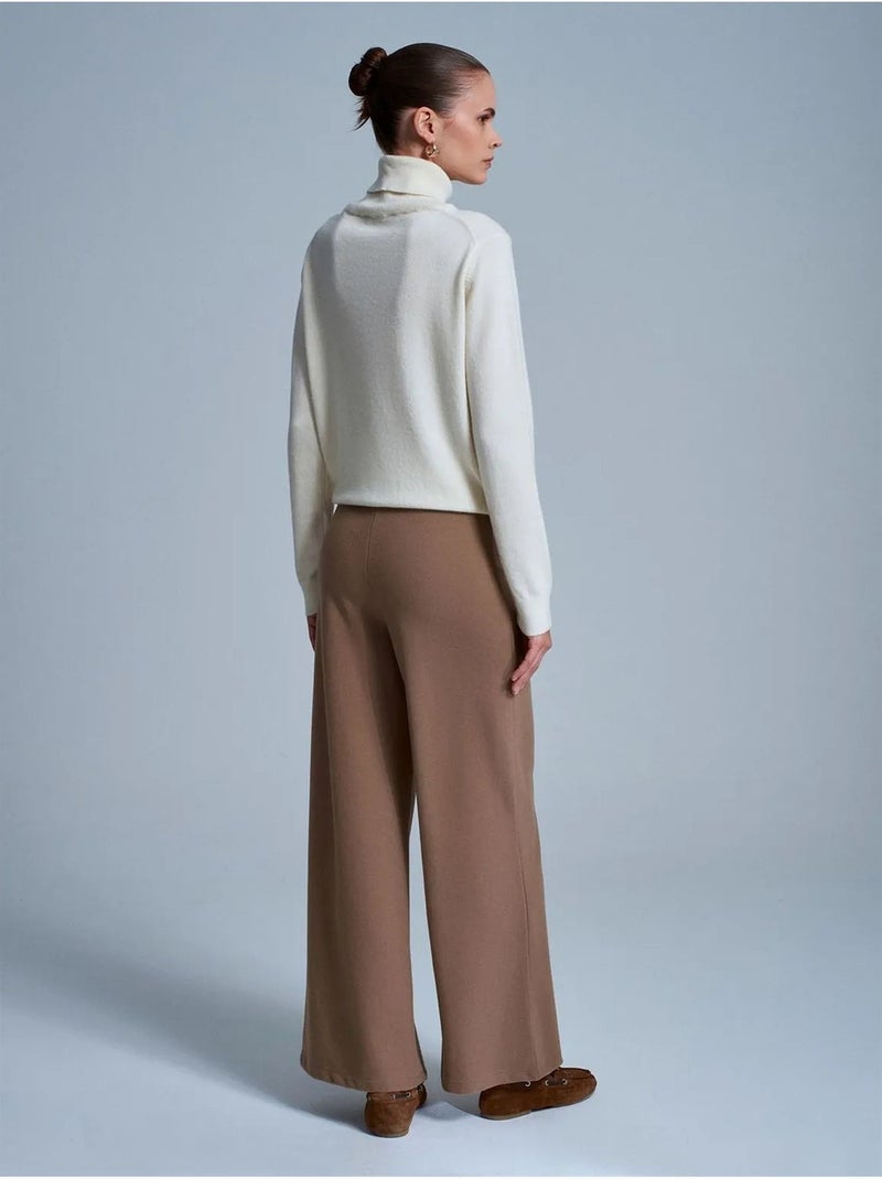 DILVIN Pantalon Femme En Maille À Jambe Large Camel - Kiabi