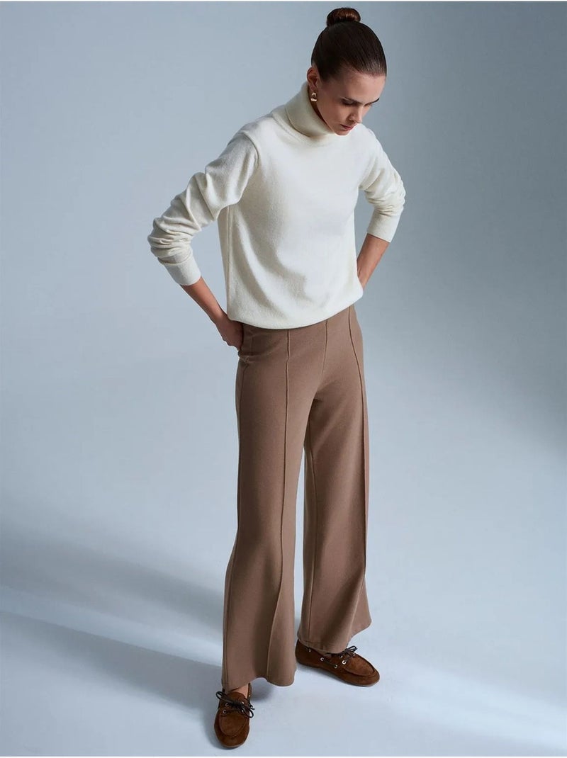 DILVIN Pantalon Femme En Maille À Jambe Large Camel - Kiabi