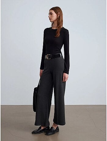 DILVIN Pantalon Femme En Maille À Jambe Large