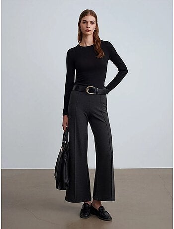 DILVIN Pantalon Femme En Maille À Jambe Large