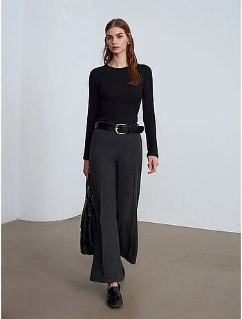 DILVIN Pantalon Femme En Maille À Jambe Large