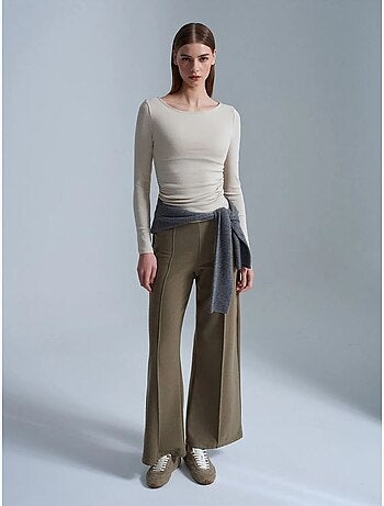 DILVIN Pantalon Femme En Maille À Jambe Large