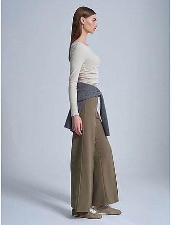 DILVIN Pantalon Femme En Maille À Jambe Large
