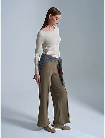 DILVIN Pantalon Femme En Maille À Jambe Large