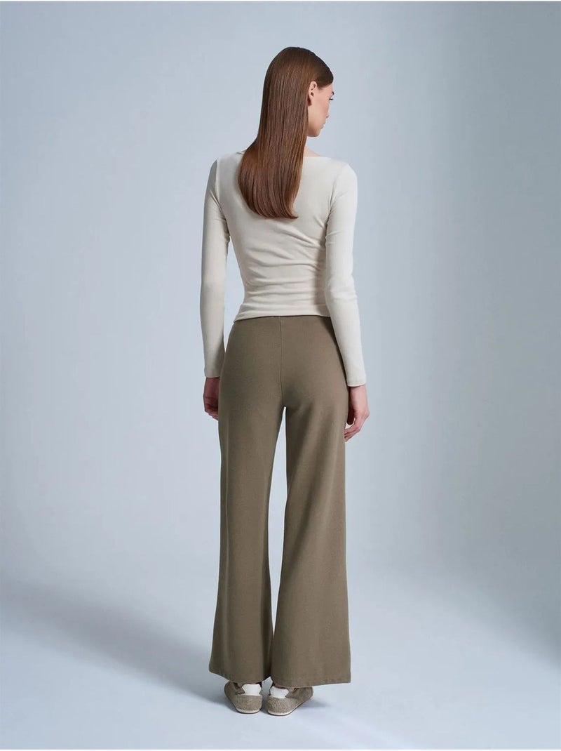 DILVIN Pantalon Femme En Maille À Jambe Large Kaki - Kiabi