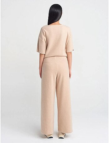 DILVIN Pantalon Femme En Maille À Taille Haute Et Jambe Large