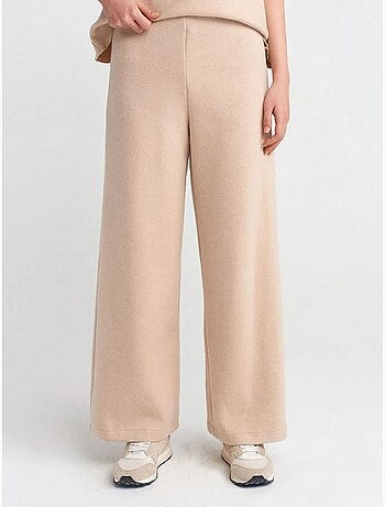 DILVIN Pantalon Femme En Maille À Taille Haute Et Jambe Large