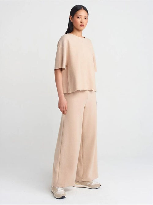 DILVIN Pantalon Femme En Maille À Taille Haute Et Jambe Large - Kiabi